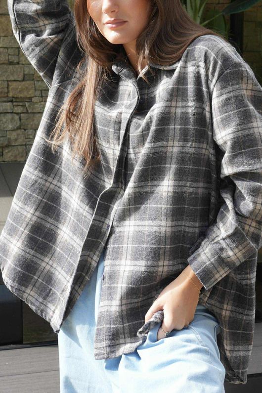Patrick Plaid Brushed Cotton Shirt Grey